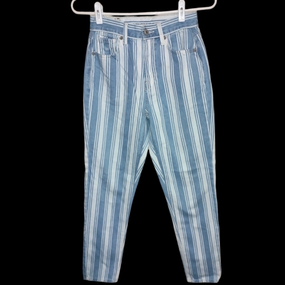 American Eagle Blue/White Striped Mom Jeans 00 Regular - Picture 8 of 8